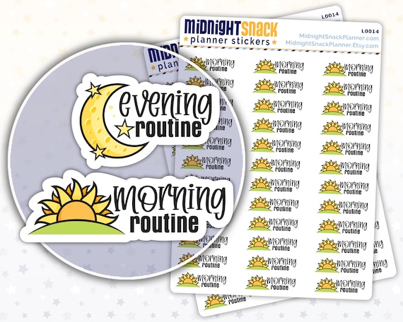 Morning Routine or Evening Routine Icon Stickers | Sunrise or Night Time Planner Stickers | Self Care Reminder