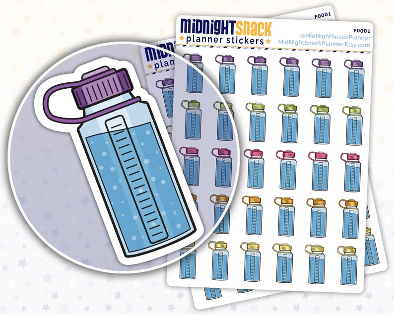 Water Bottle Planner Stickers Hydration Icon Stickers Wash Etsy