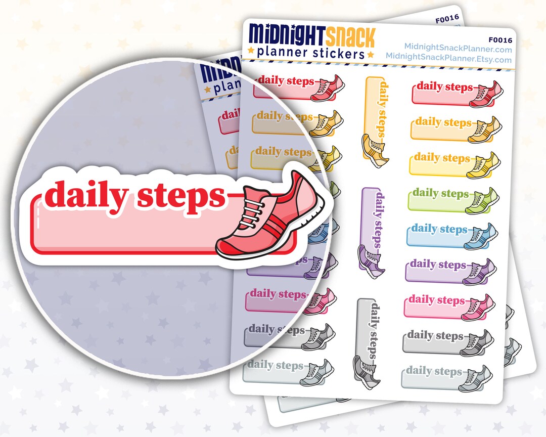 Daily Step Tracker Planner Stickers | Running Shoe Icon Stickers ...