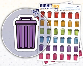 Garbage Can Icon Stickers | Trash Day Planner Stickers | Rubbish Pick-Up Reminder | Household Chores