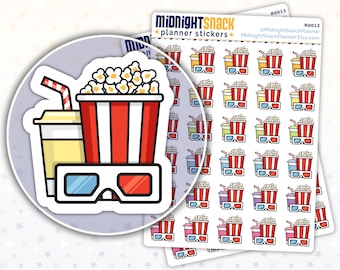 Popcorn and Movie Icon Stickers | Movie Date Planner Stickers | Family Movie Night