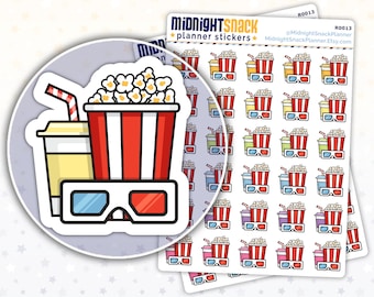 Popcorn and Movie Icon Stickers | Movie Date Planner Stickers | Family Movie Night
