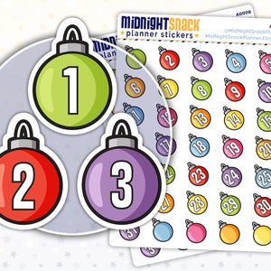 Christmas Ornaments Countdown Planner Stickers | Holiday Decorations Monthly Numbers Icon Stickers | Date Cover Stickers