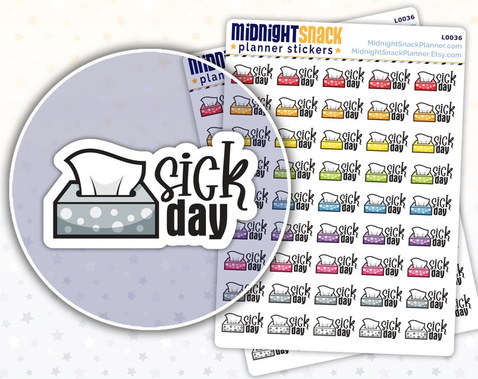 Sick Day Planner Sticker | Tissue Box Icon Stickers | Rest and Self ...