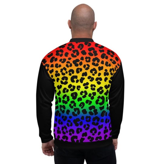 Disover Rainbow Leopard Print Unisex Bomber Jacket