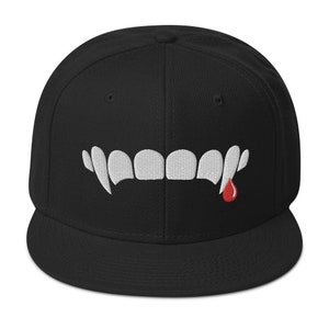 Vampire Teeth Blood Drop Snapback Hat / Embroidered