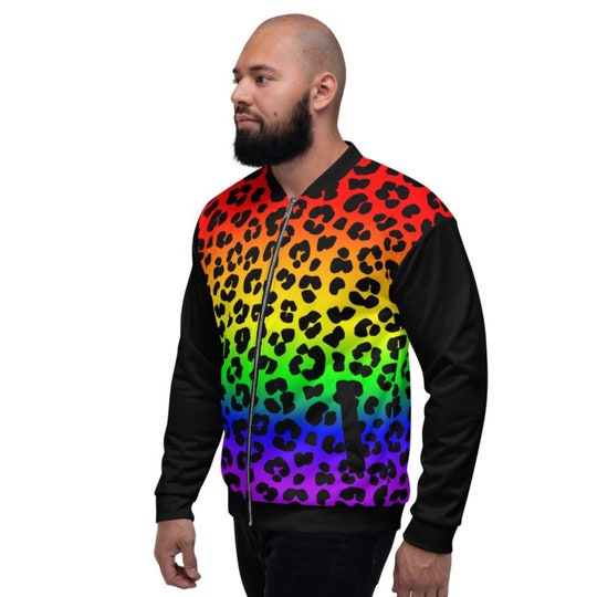 Disover Rainbow Leopard Print Unisex Bomber Jacket