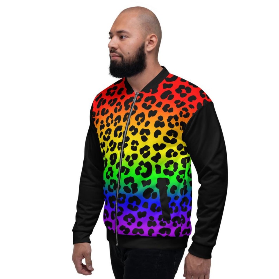 Discover Rainbow Leopard Print Unisex Bomber Jacket