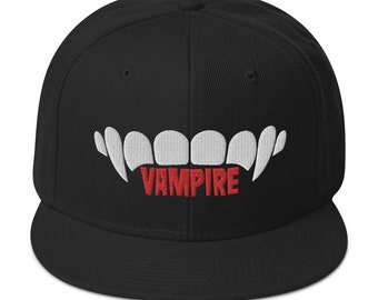 Vampire Teeth Snapback Hat / Embroidered