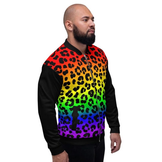 Disover Rainbow Leopard Print Unisex Bomber Jacket