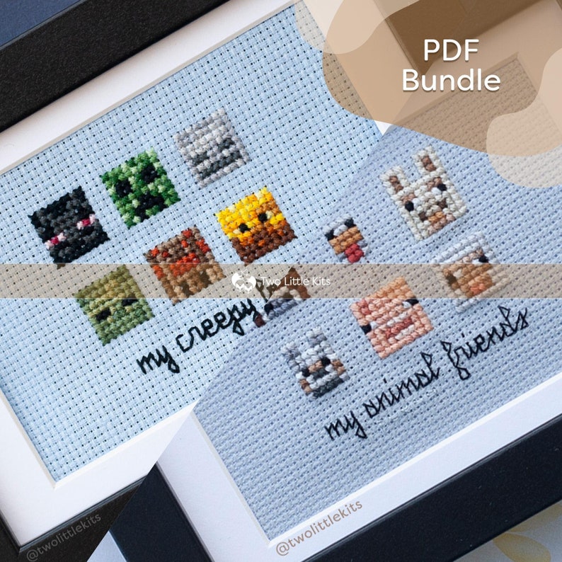 Pattern Bundle Minecraft Cross Stitch // Gift for Child / Modern / Gaming / Pixel Character / Instant download / Printable Digital image 1