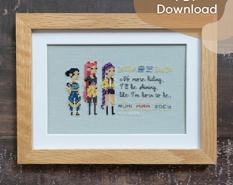 Cross-Stitch Pattern "No Hiding" // K-Pop Huntrix, Rumi Mira Zoey Design with Demon Hunters 'Golden' Lyrics & Gold Protective Barrier Art