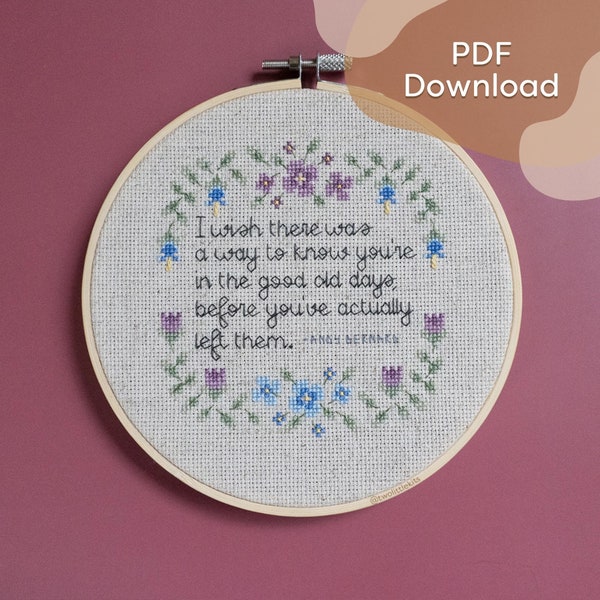 Pattern "Old Days" - Cross Stitch // Poignant TV show quote, reminiscing on adult life, Instant Download Print