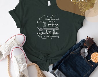 The Morning - Unisex T-Shirt // Simple Tee Design, Cross-Stitch, Embroiderer & Needlepoint Artist, I Love Coffee