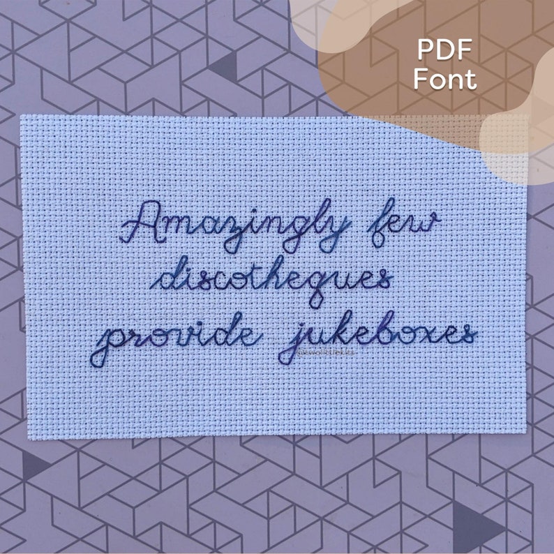 Font Alison Alphabet PDF // Cross-Stitch Type / Modern Cursive Calligraphy Handwriting / Instant download Embroidery Printable image 1