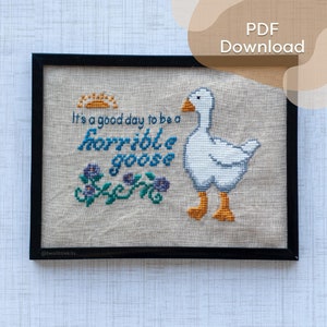 Cross-Stitch Pattern "Horrible Goose" // Home Decor / Silly / Game Character / Kid-Friendly / Modern / Instant Download / Print