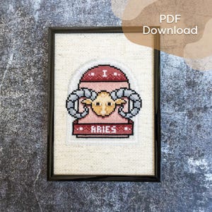 Patrón "Zodiaco: Aries" - Punto de cruz // Signo zodiacal Aries (PDF), Carta inspirada en el Tarot para principiantes, Dibujo para aro astrológico, Regalo de cumpleaños para ella