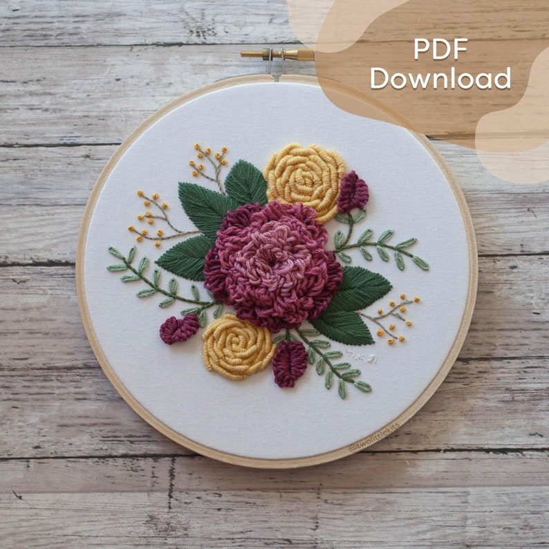 Embroidery Pattern Simply Florals Customisable Millennial Housewarming Gift / Floral Modern Housewarming Home Decor / Printable PDF image 1