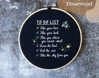 Pattern "To Do" - Cross Stitch // Firefly fandom xstitch, Take my love take my land, To Do list joke, Instant Download Printable