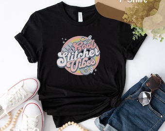 Cool Vibes - Premium T-Shirt // Cosy & comfortable, stitcher hobby apparel, gift idea for embroiderer, cross-stitch retro graphic tshirt.