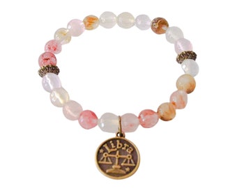 Libra Zodiac Bracelet, Libra Birthday Gift, Zodiac Jewelry, Strawberry Quartz, October Birthday Gift For Her!