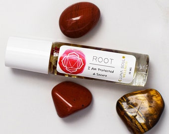 Root Chakra Essential Oil Blend With Red Jasper Crystals and Botanicals