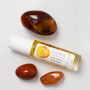 Sacral Chakra Carnelian Crystal Infused, Essential Oil Roller Blend With Botanicals