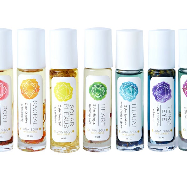 Chakra Essential Oils Blends Set With Chakra Crystals For Yoga, Meditation, Reiki Healing, Chakra Oils Set, Christmas Gift