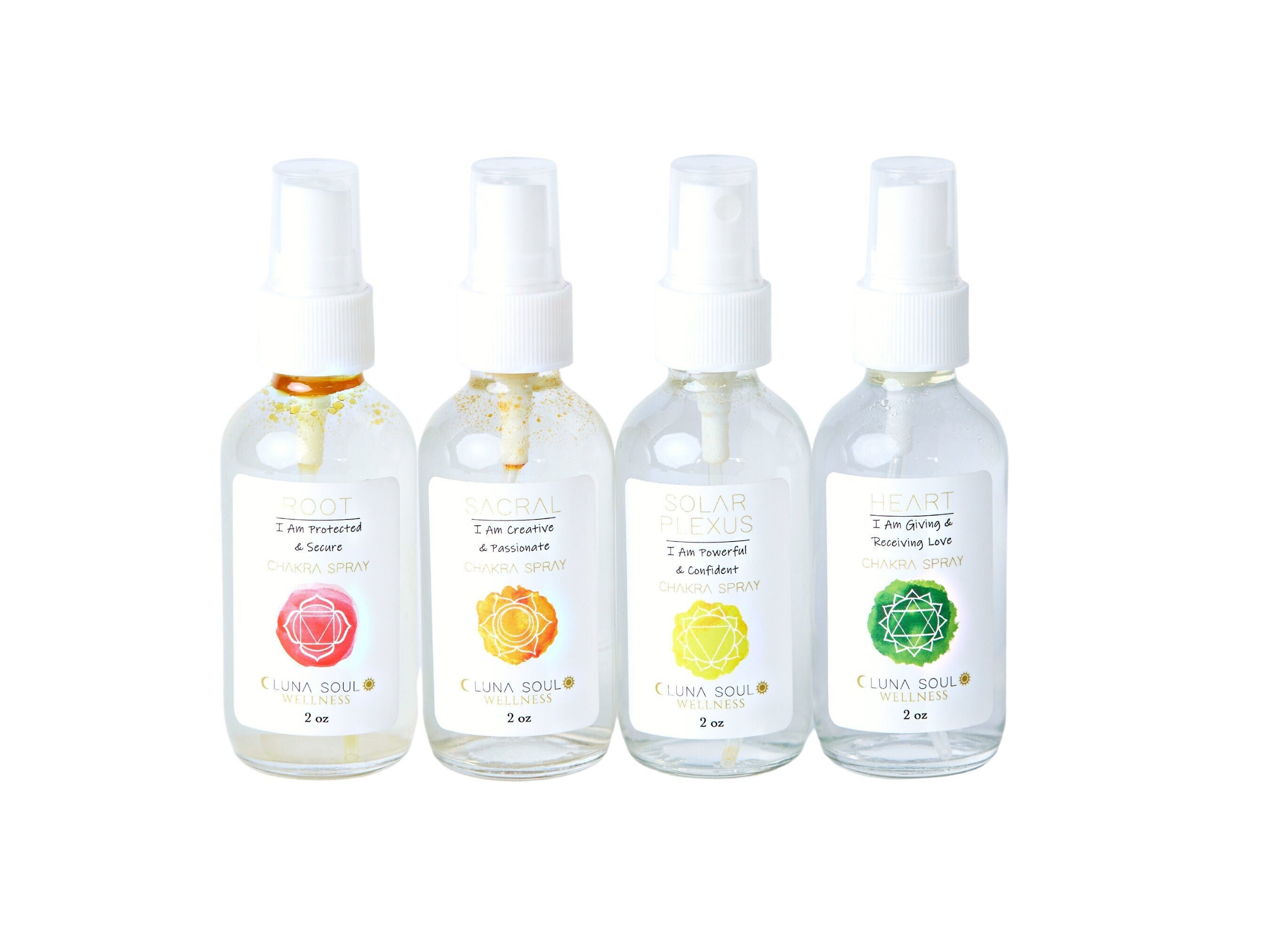 Chakra Healing Sprays - Lower Chakras Set, Root, Sacral, Solar Plexus, Heart Chakra Sprays for Meditation, Yoga, Reiki, Chakra Balance,