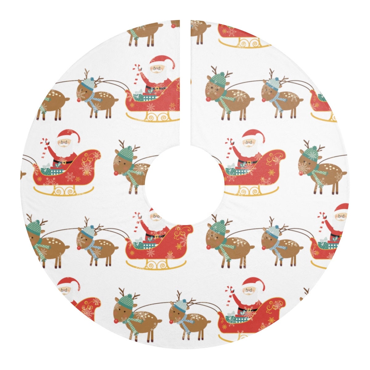 Santa and Reindeer Tree Skirt Christmas Tree Skirt Christmas Etsy