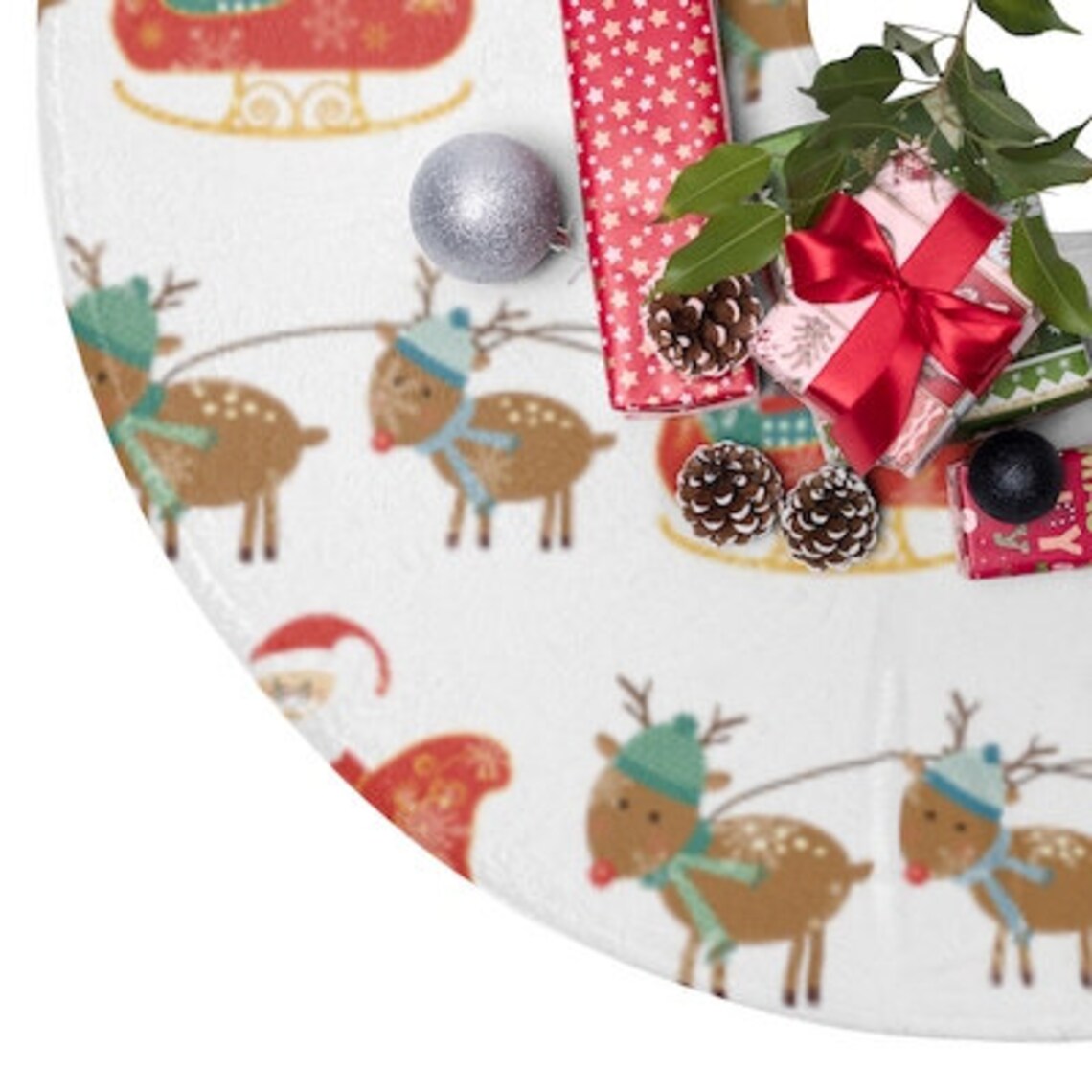Santa and Reindeer Tree Skirt Christmas Tree Skirt Christmas Etsy