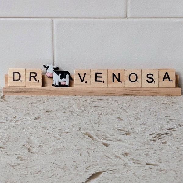 Personalized Farm Animal Veterinarian Scrabble Tile Name Plates | Custom Livestock Veterinarian Gift | Cow, Horse, Big Animal Vet