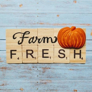 Farm Fresh Scrabble Tile Magnet | Rustic Fall Decor, Autumn, Pumpkin, Scarecrow, Corn Stalk