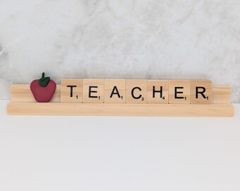 Apple Teacher Scrabble Tile Name Plate | Gift for Teacher Appreciation