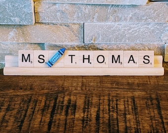 Personalized Teacher Crayon Scrabble Tile Name Plate | Teacher Gift, Custom Gift, Gift for Teacher Appreciation