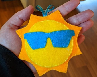 Sunshine with Sunglasses Handmade Felt Christmas Ornament | Felt Sun Ornament, Summer Decor