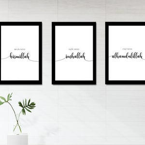 Set of 3 Islamic art Bismillah Inshallah Alhamdulillah Modern muslim print islamic wall art Muslim gift islamic gift Muslim home decor