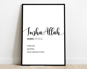 Inshallah definição arte islâmica allah arte de parede islâmica caligrafia árabe caligrafia islâmica decoração de casa islâmica tipografia impressão