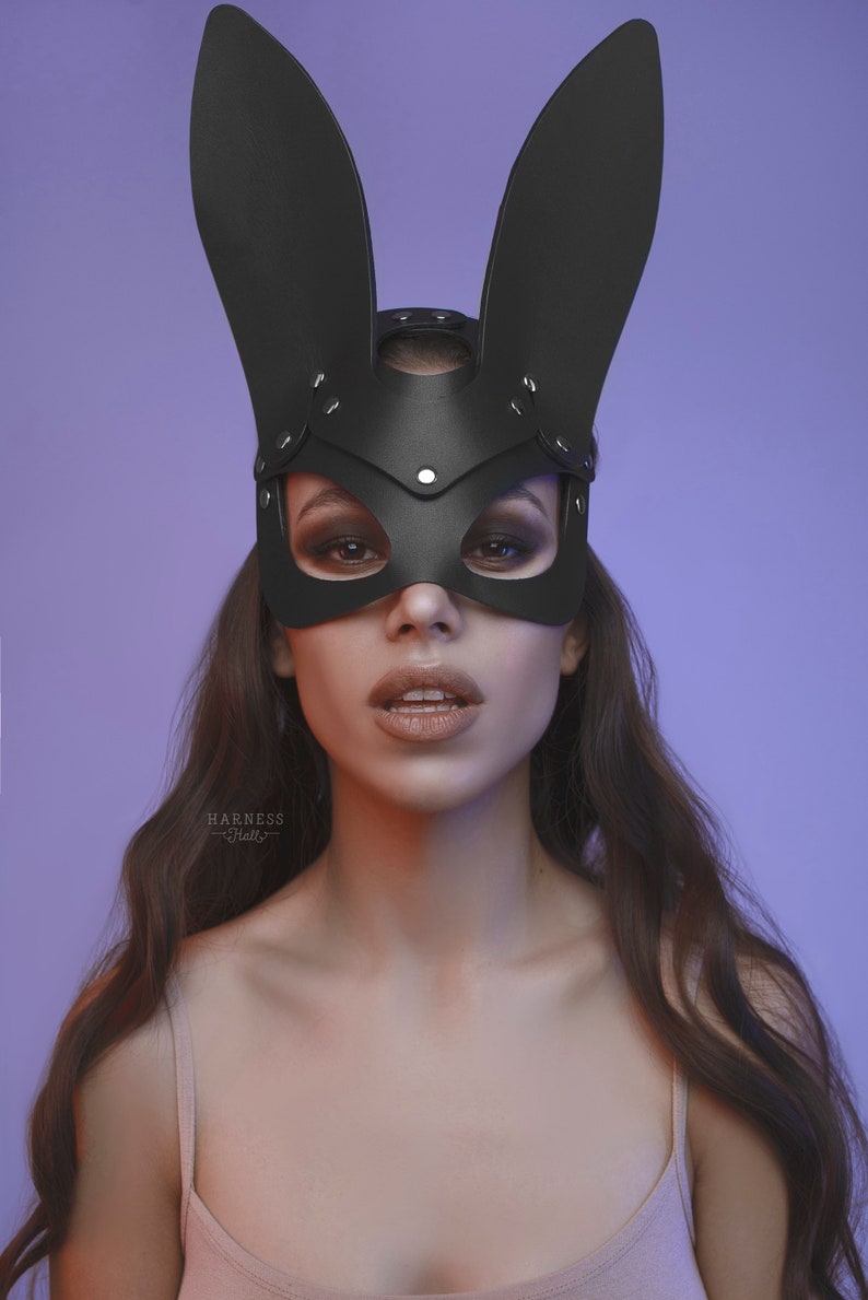 Leather rabbit mask black bunny mask leather bunny mask Etsy