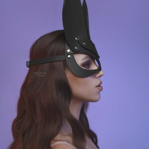 Leather rabbit mask black bunny mask leather bunny mask | Etsy