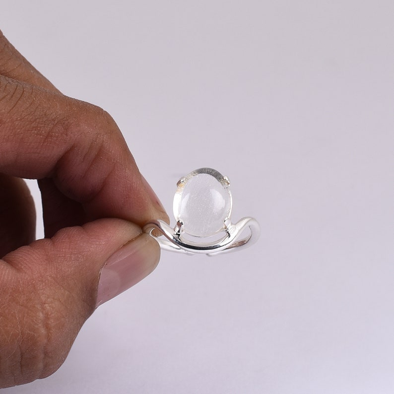 925 Sterling Silver Ring Clear Quartz Ring,Valentines Gift Crystal Ring Adjustable Crystal Silver Ring Statement Ring Rock Crystal Ring