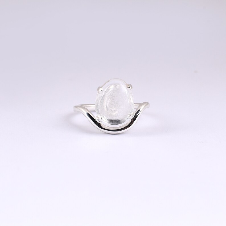 925 Sterling Silver Ring Clear Quartz Ring,Valentines Gift Crystal Ring Adjustable Crystal Silver Ring Statement Ring Rock Crystal Ring