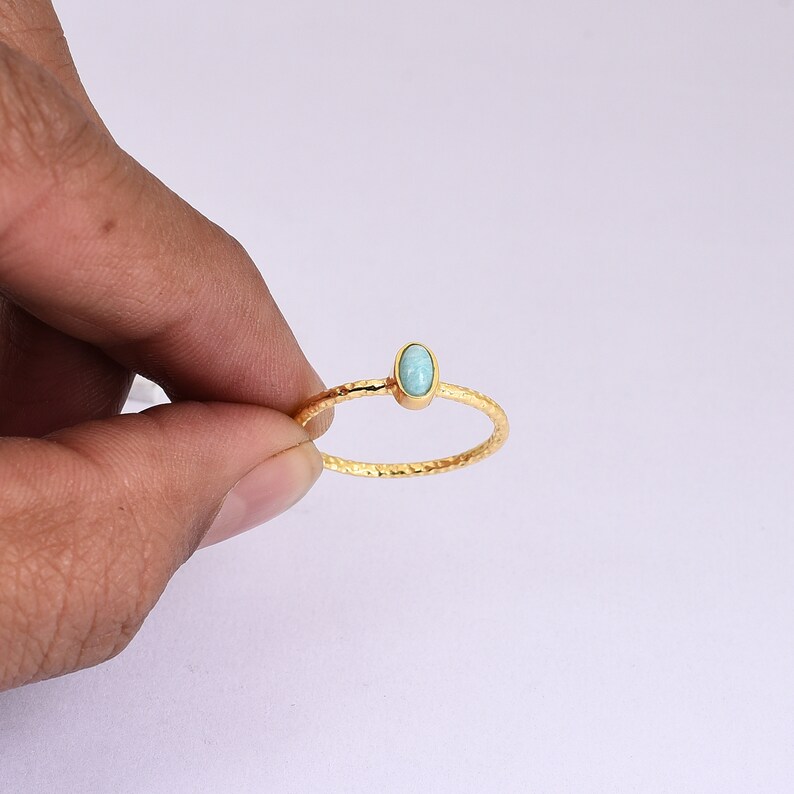 Amazonite Ring,Hammered Band Ring,Valentine Gift Natural Amazonite Oval Gold Ring Tiny Gemstone Ring Gemstone Rings 18k Gold Plated Ring