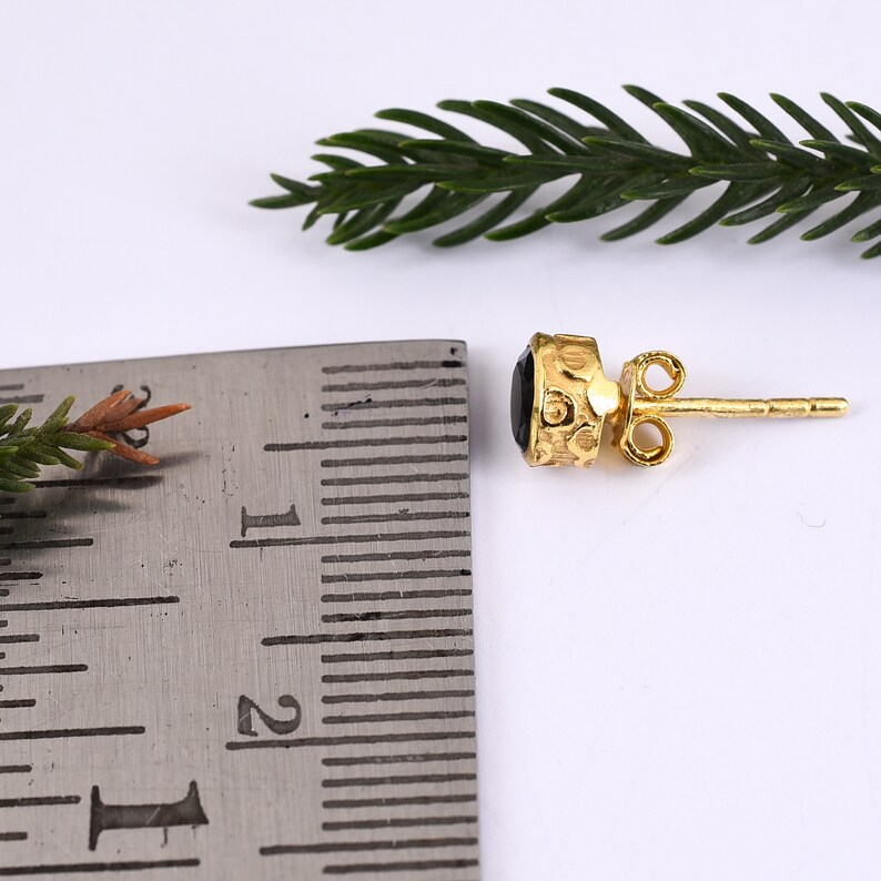 Black Onyx Stud Earrings Valentines Gift Black Stone Gold Studs 6 mm Round Black Onyx Stud Handmade Stud 18k Gold Plated Stud Earring