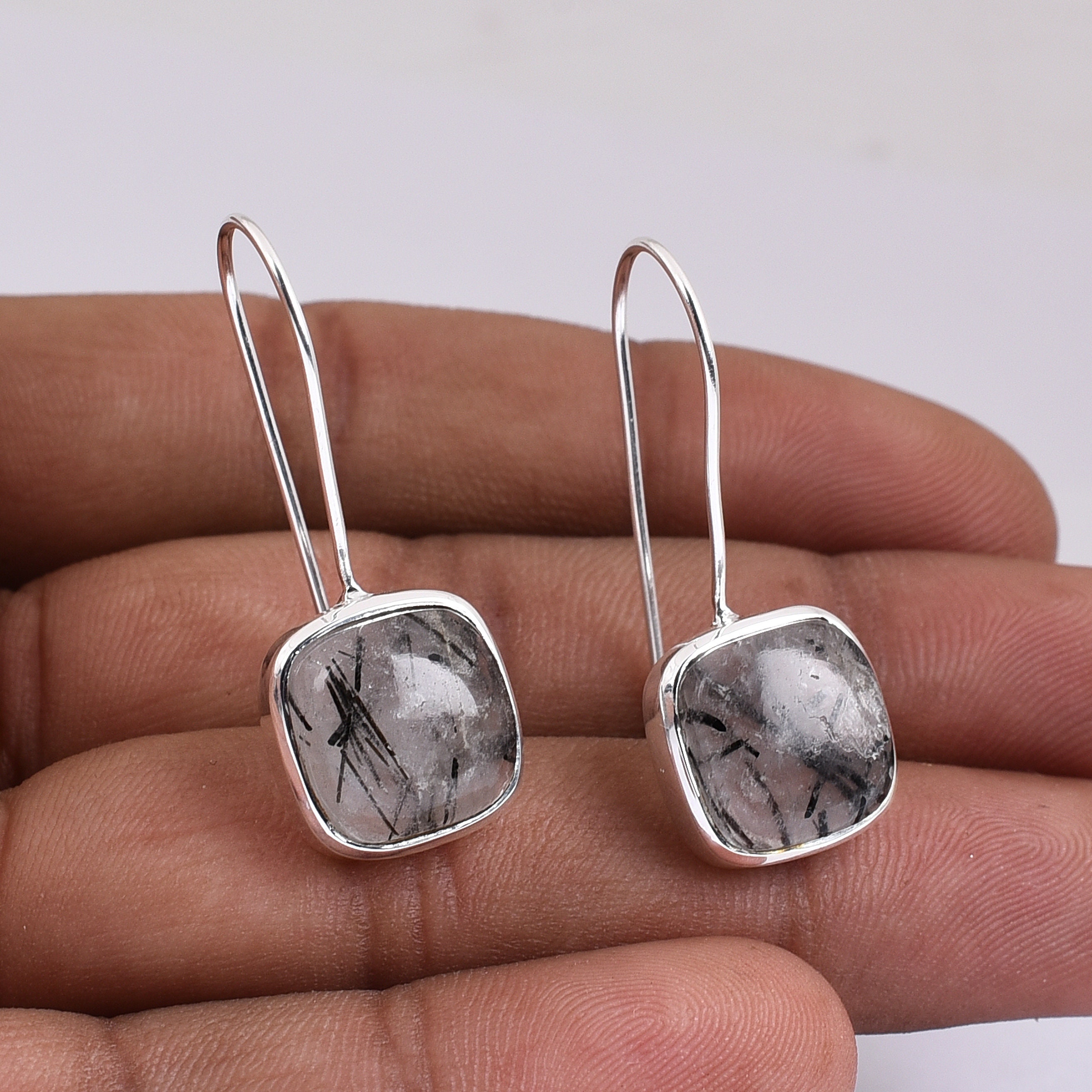 Black Rutile Earring Tourmalinated Quartz EarringSquare Etsy