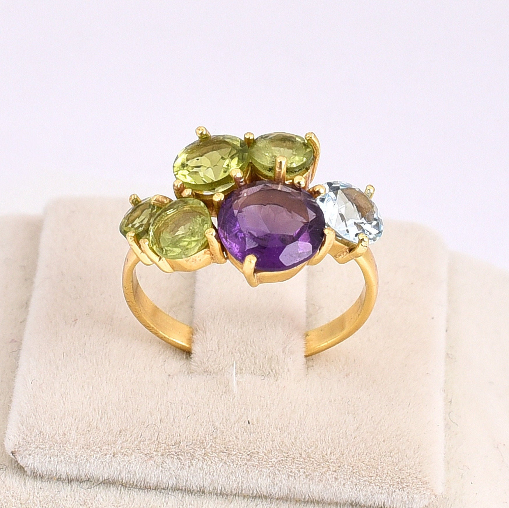 Amethyst Blue Topaz Peridot Ring Multi Stone Ring Gold Etsy