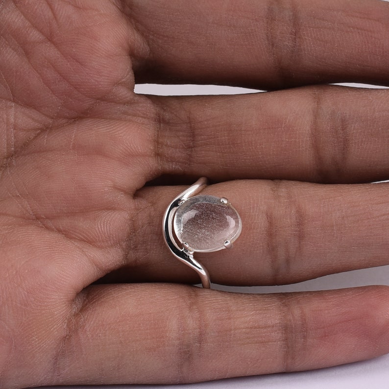 925 Sterling Silver Ring Clear Quartz Ring,Valentines Gift Crystal Ring Adjustable Crystal Silver Ring Statement Ring Rock Crystal Ring