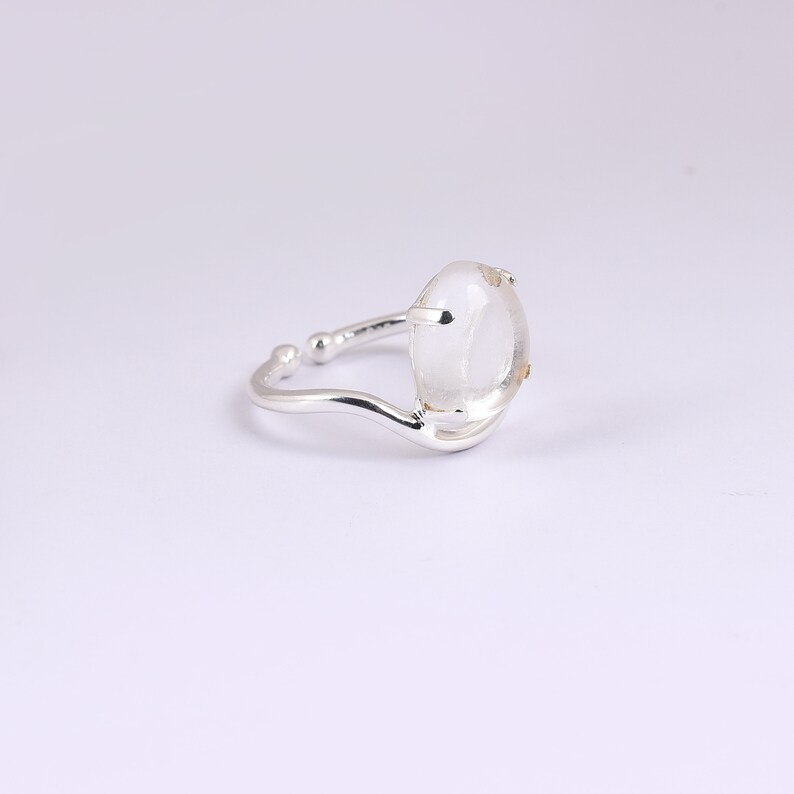 925 Sterling Silver Ring Clear Quartz Ring,Valentines Gift Crystal Ring Adjustable Crystal Silver Ring Statement Ring Rock Crystal Ring
