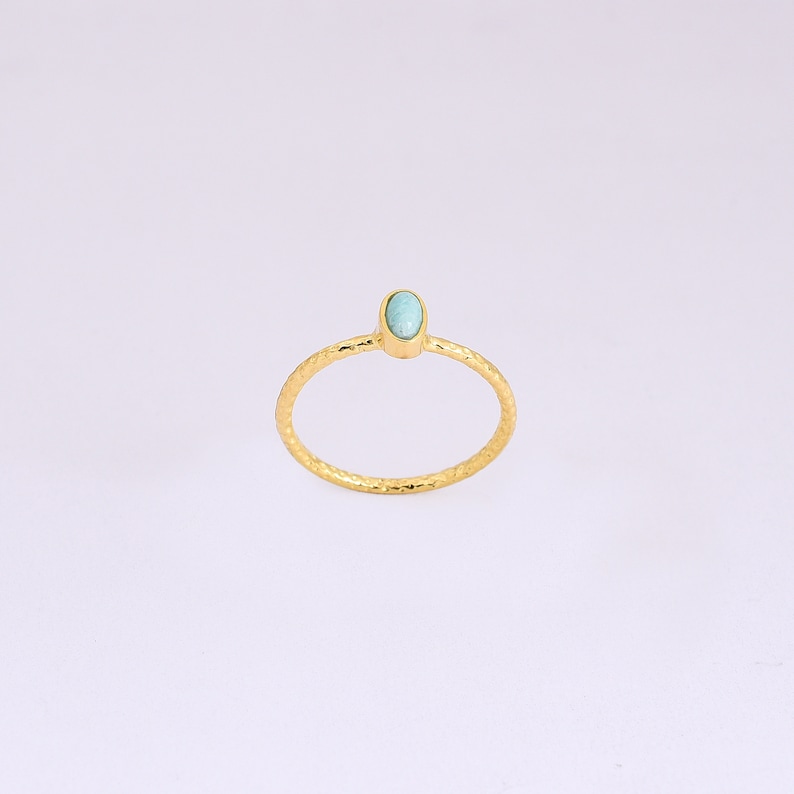Amazonite Ring,Hammered Band Ring,Valentine Gift Natural Amazonite Oval Gold Ring Tiny Gemstone Ring Gemstone Rings 18k Gold Plated Ring