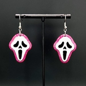 Customizable glitter ghostface earrings, scream earrings, ghostface earrings, halloween earrings, horror earrings